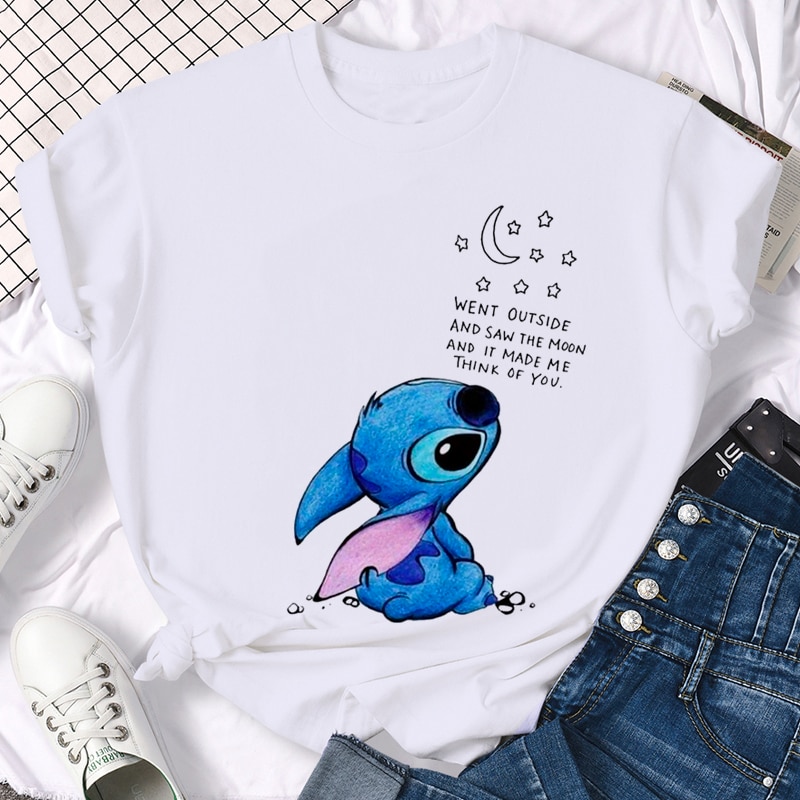 Disney Kawaii Lilo Stitch Funny Cartoon T Shirt Women Stitch Cute Manga T-shirt  Y2k Graphic Tshirt Streetwear Top Tees Female