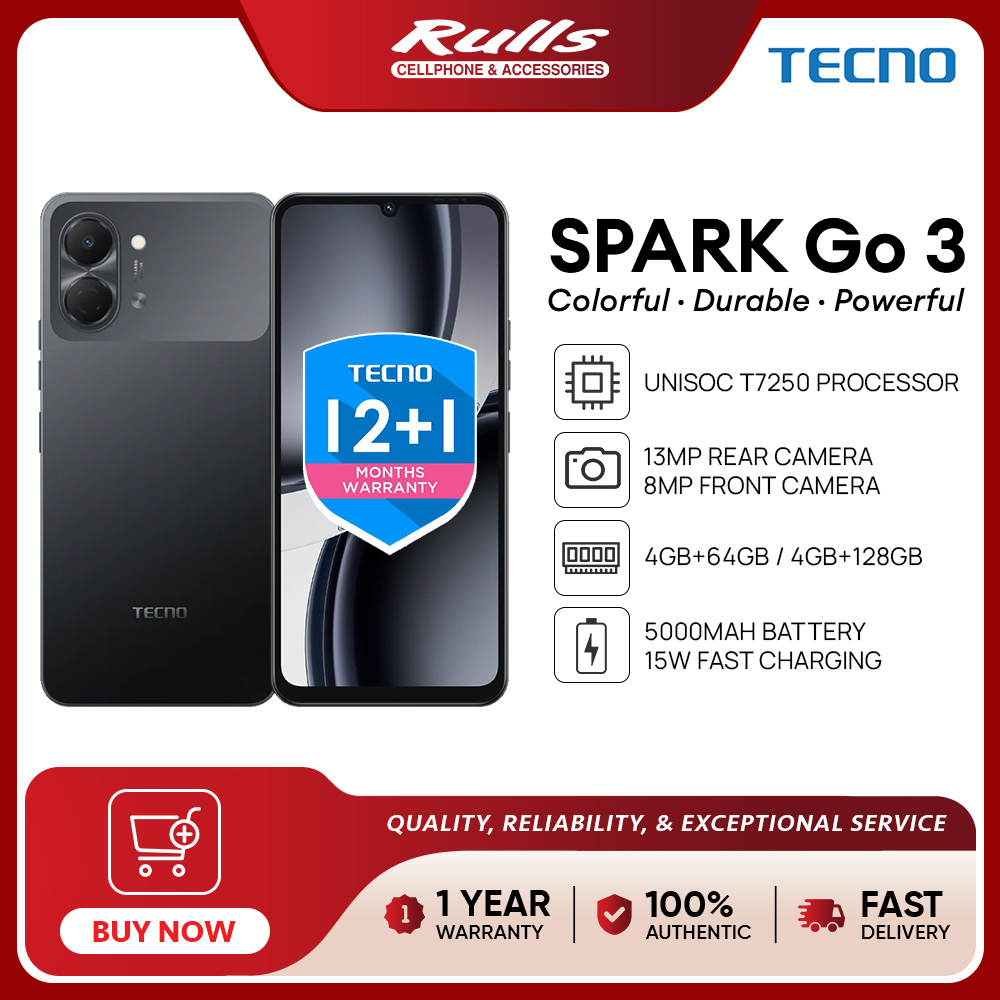 TECNO SPARK Go 3 (4+128GB) Smartphone / UNISOC T7250 Processor / 120Hz 6.75" HD+ Display / 13MP AI Camera / 5000mAh Battery / 15W Fast Charging
