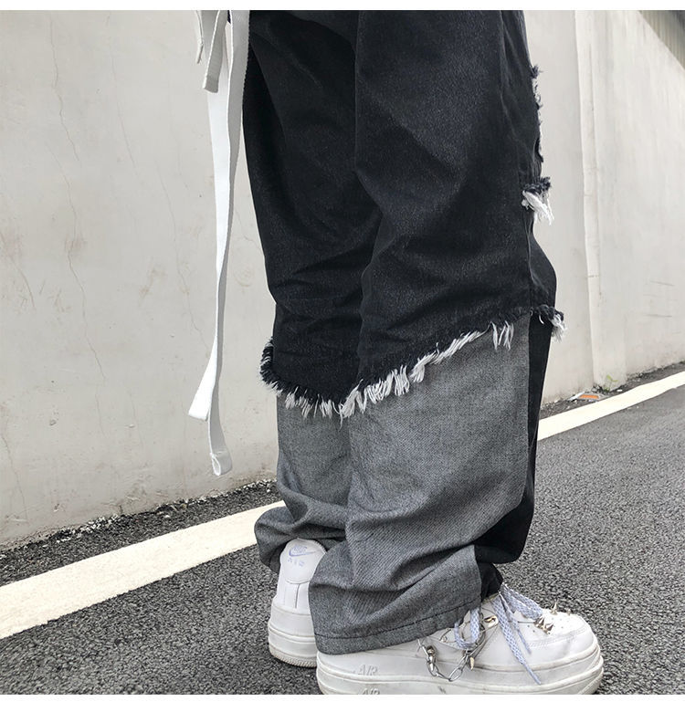 Patchwork Men Jeans New Hip Hop Black Straight Hole Men's Pant Jean Denim  Joggers Streetwear Loose Jeans for Men High Street