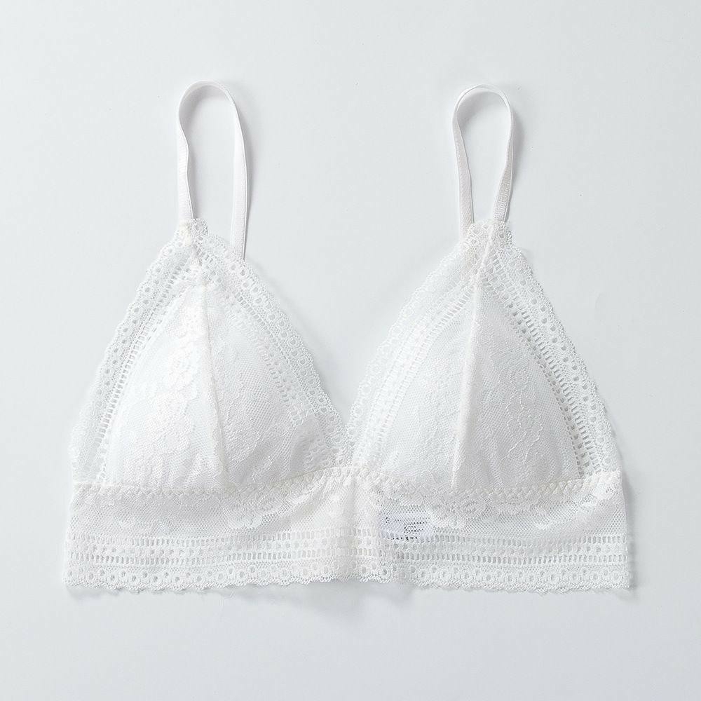 Women Floral Lace Triangle Cup Breathable Bralette Wireless Simple Lace V-neck Padded Top Bra - Image 2