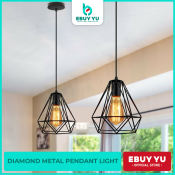 EBUY YU Black Metal Diamond Cage Pendant Light Fixture