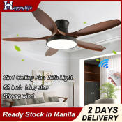 Modern Ceiling Fan with Light, 3 Colors, 6 Speeds, Wooden Design