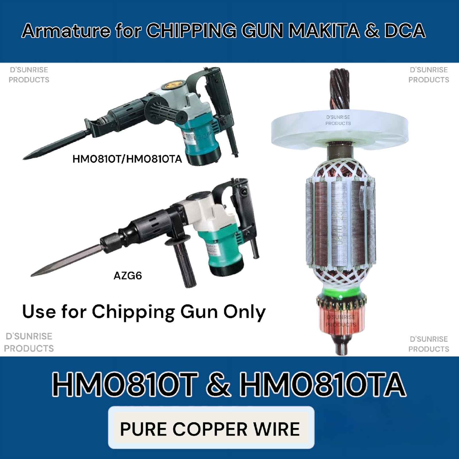 Armature for Chipping Gun Makita HM0810T/HM0810TA DCA AZG6