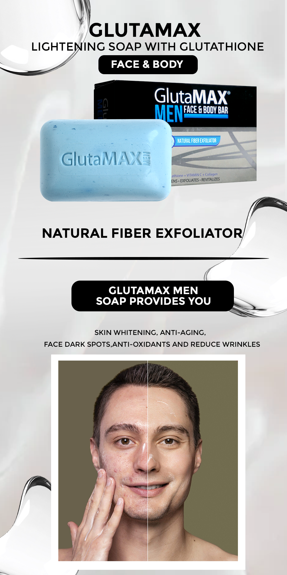 GlutaMAX MEN Soap 75g Whitening Glutathione Collagen Revitalizing Face &  Body Bar - Lazada