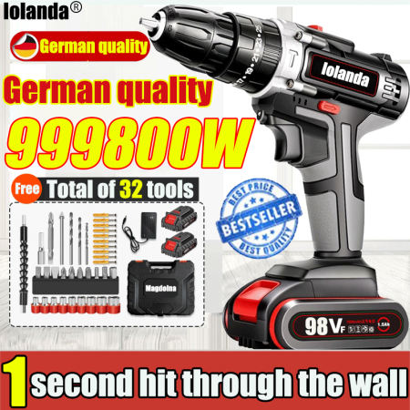 German Tech Cordless Impact Drill with 2 Li-Ion Batteries