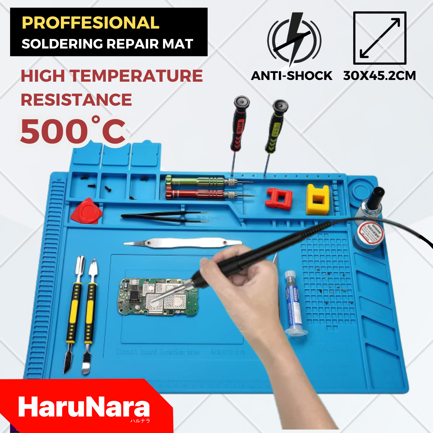 Spurtar Soldering Mat, Soldering Station 45 x 30 cm 500°C Heat-Resistant Silicone Work Mat, Anti Static Mat Multi-Purpose Magnetic Electronics Repair