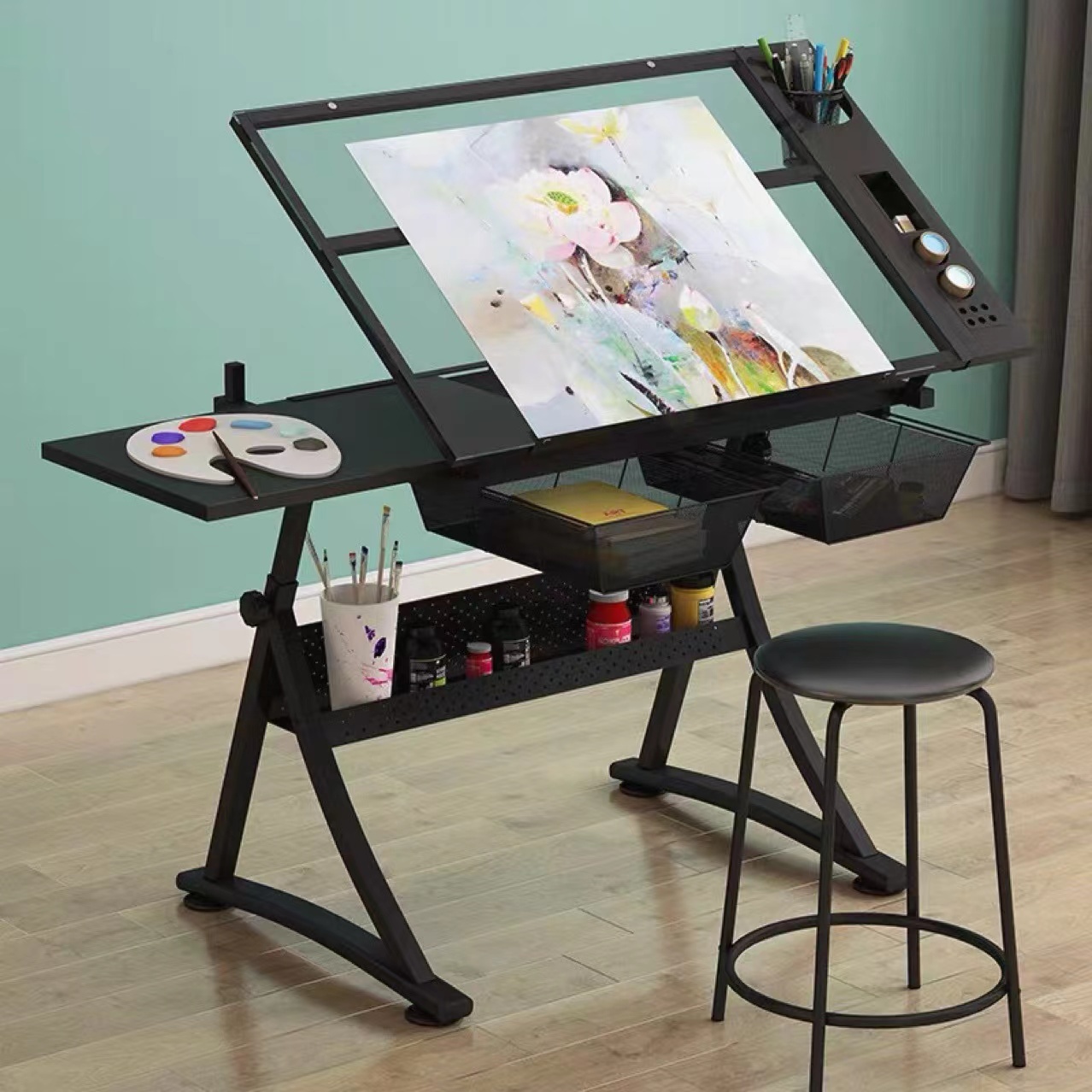 Unique Adjustable Drawing A1 Drafting Table With Scale Holder Tempered ...
