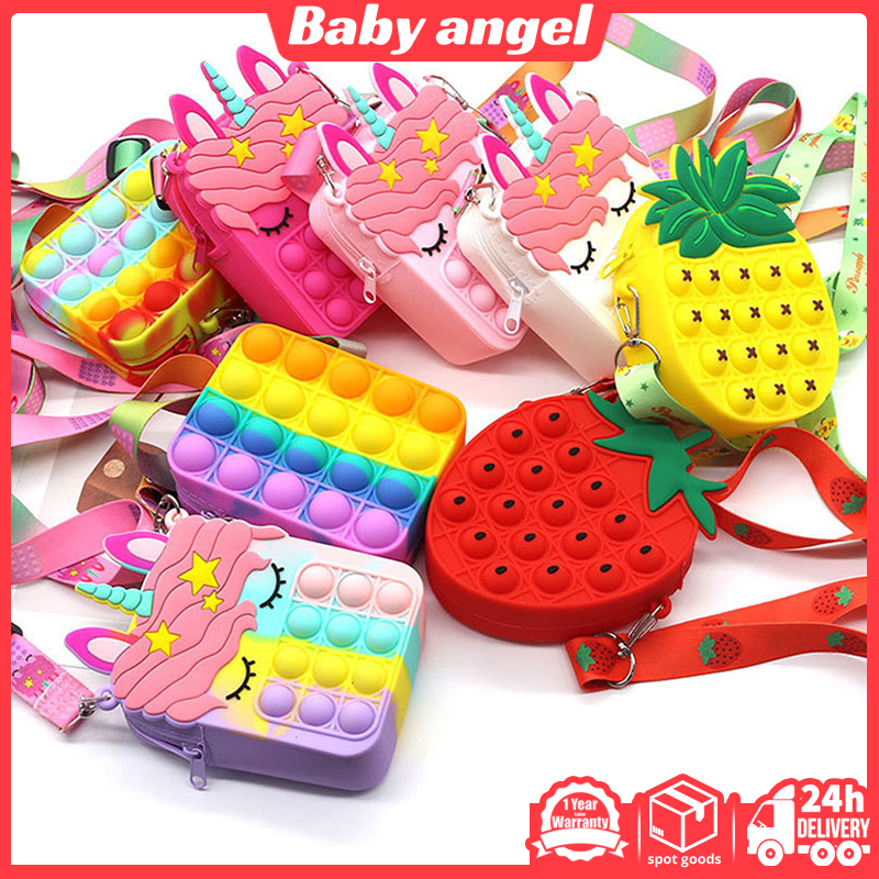 BABY ANGEL Pop it Bag Fidget Toys Rainbow Unicorn Coin Wallet Ladies