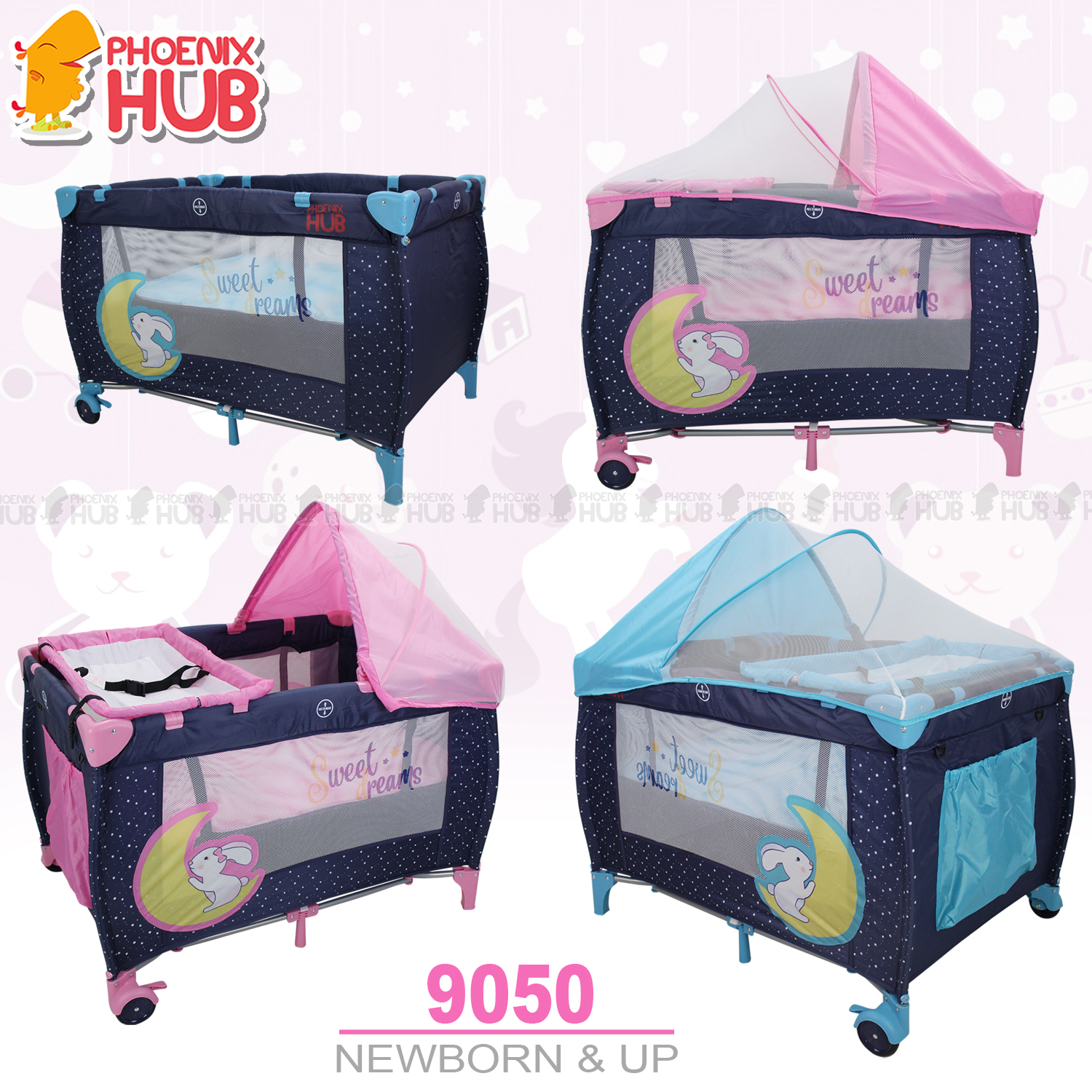 Phoenix Hub Baby Crib Playpen with Mosquito Net and Changing Station