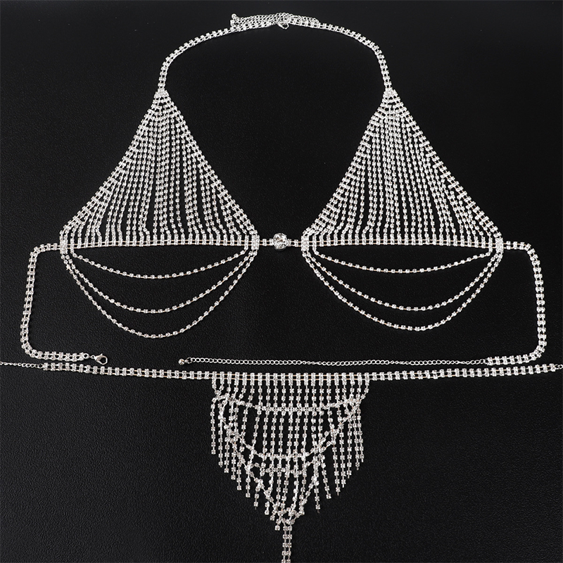 Sexy Nightclub Bikini Piercing Bling Rhinestone Waist Body Chain Set For Women Women's Beach Chain - Image 4