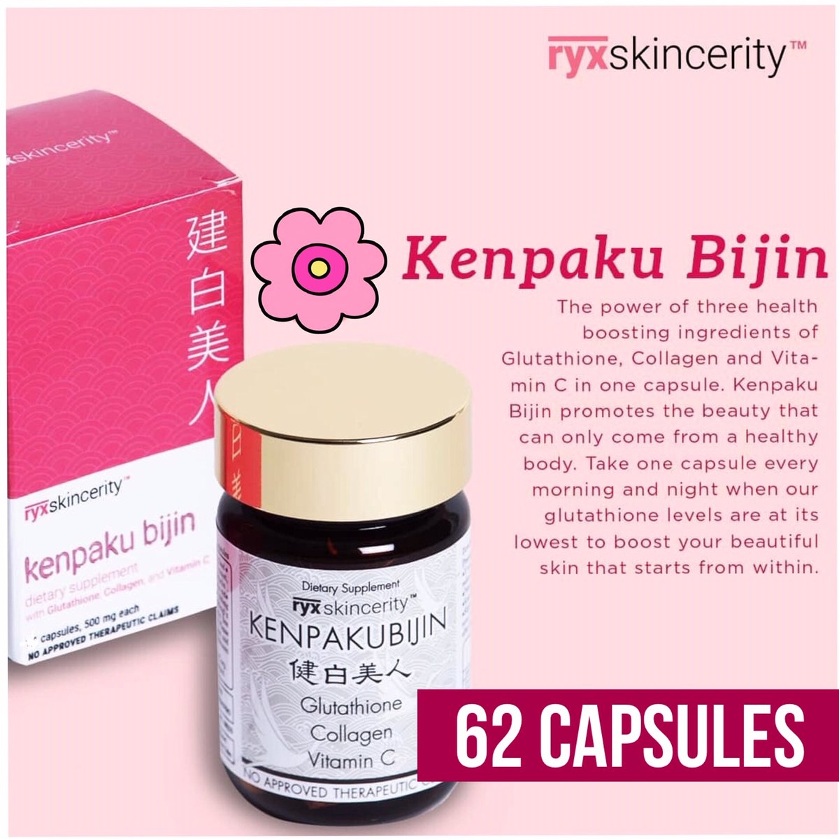 Ryx Kenpaku Bijin (Dietary Supplement with Glutathione, Collagen and  Vitamin C) - 62 capsules
