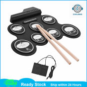Portable Silicone Drum Kit with 7 Pads and Drumsticks