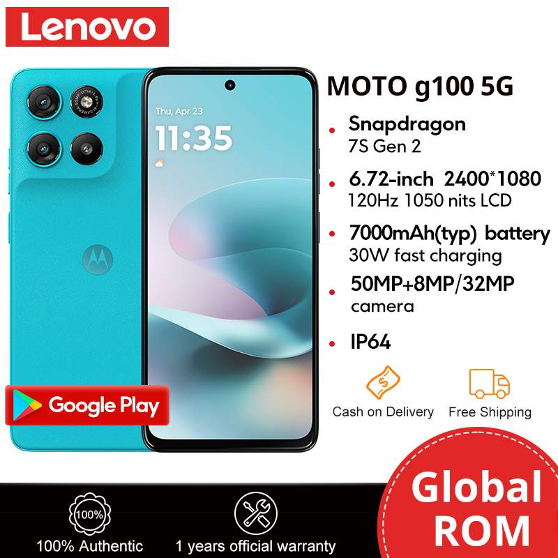 Lenovo Motorola Moto g100 5G Qualcomm Snapdragon 7s Gen 2 Android15 Side fingerprint 7000mAh battery 6.72-inch LCD screen with 120Hz refresh rate Phone Global ROM