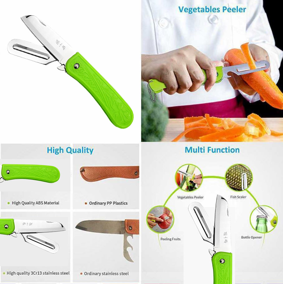 Travel Pocket Paring Knife Fruit Knife Peeling Vegetable Peeler Folding  Foldable Multi Function Small Portable Bottle Opener for Kitchen Traveling