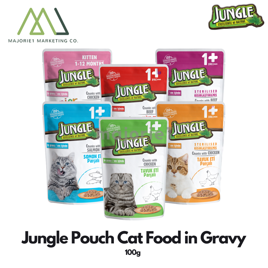 Jungle Pouch Wet Cat Food in Gravy 100g For Adult Cat or Kitten