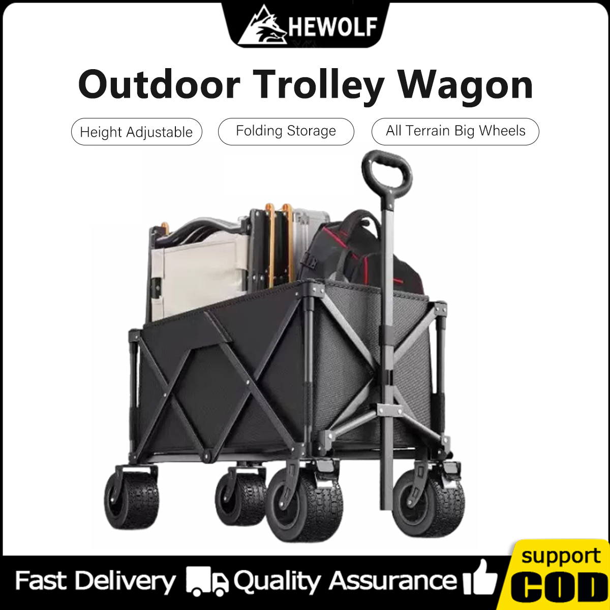 Heavy Duty Folding Wagon Cart - 350LBS Capacity