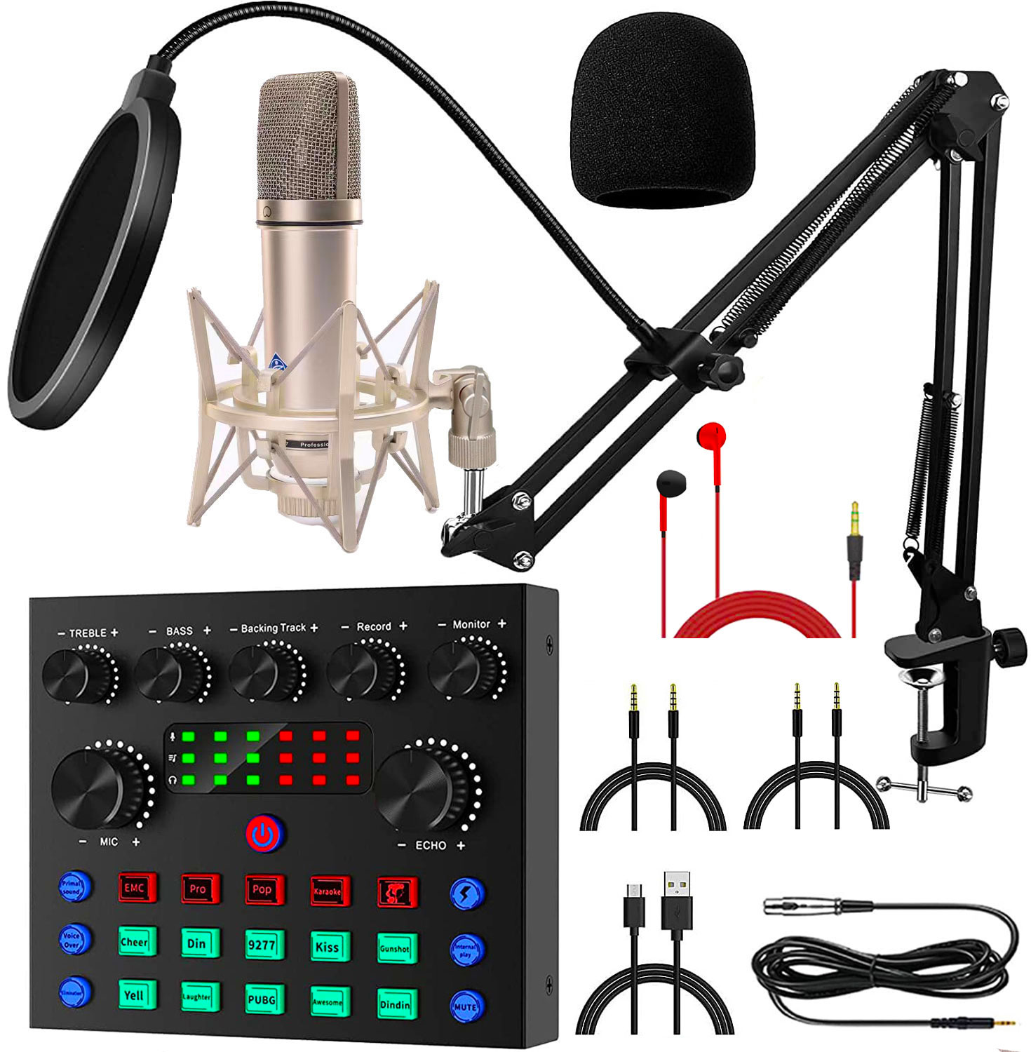 SINWE Podcast Microphone Bundle, BM-800 Condenser Mic with Live Sound Card  Kit, Podcast Equipment Bundle with Voice Changer and Mixer Functions for PC