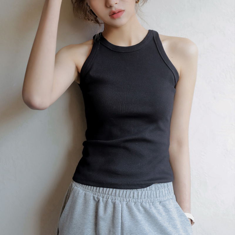 Motovita Summer Sleeveless Crop Tops Cutaway-Neck Racerback Rib Knit Women's Tank Tops Halter - Image 2