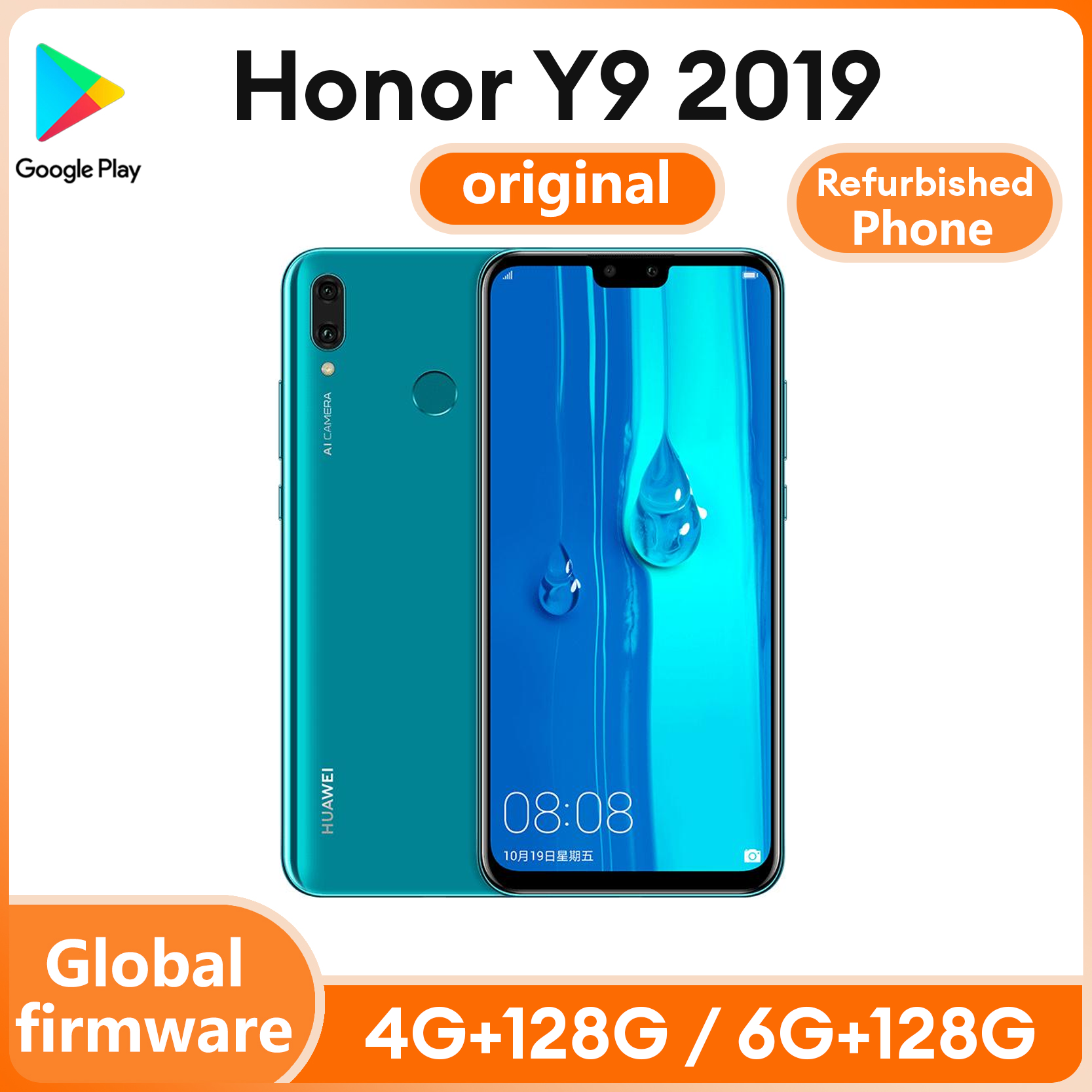 Refurbished Phone Original For HuaWei Y9 2019 pro Smartphone Kirin 710 Octa Core Android google cellphone 4000mAh Android mobile phone 98% new