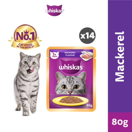 WHISKAS Mackerel Wet Cat Food Pouch for 1+ Years