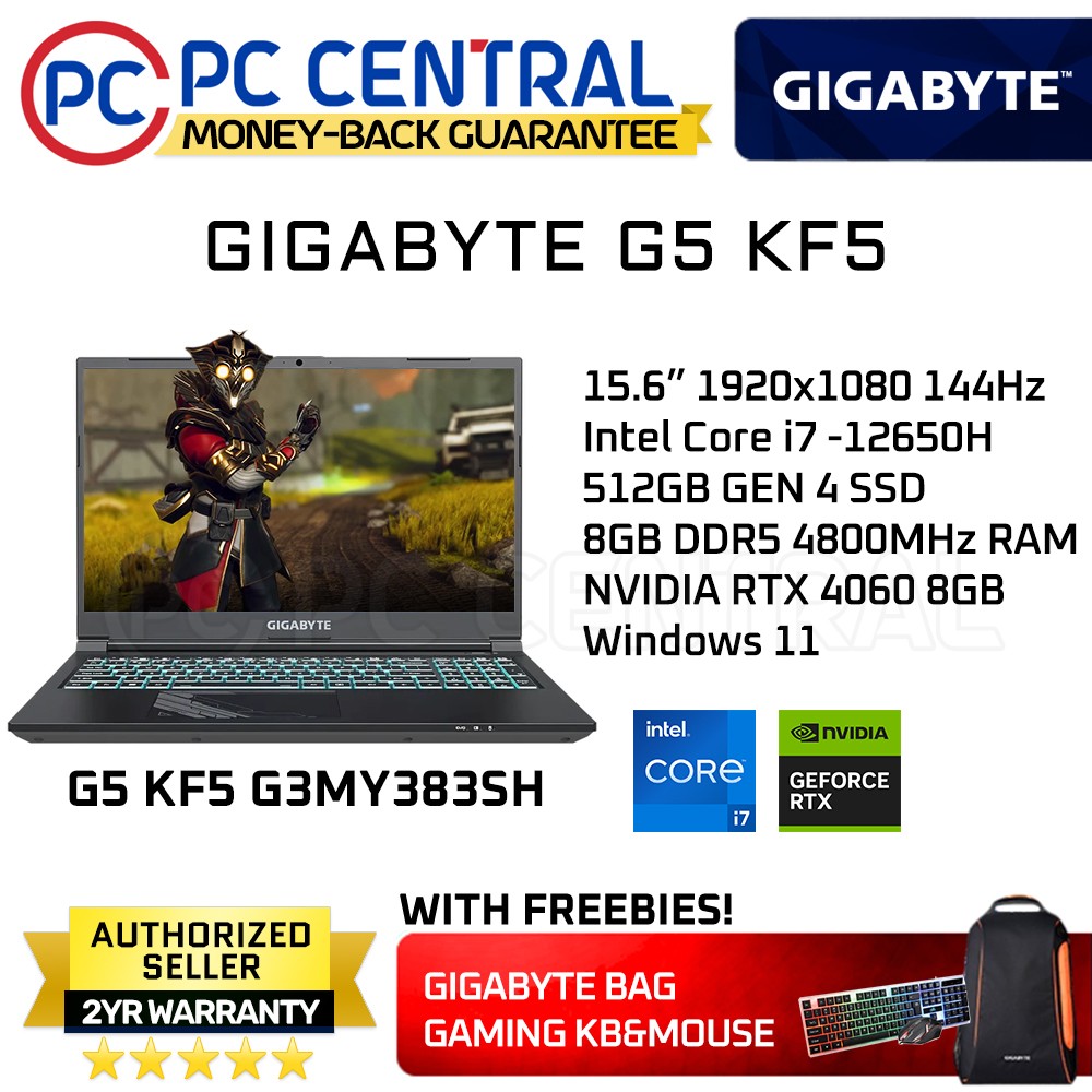 GIGABYTE G5 KF: 15.6 FHD 1920x1080 144Hz, NVIDIA GeForce RTX 4060 Laptop  GPU, Intel Core i5-12500H, 8GB DDR4 RAM, 512G SSD, Win11 Home (G5