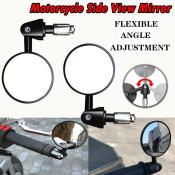 Pinph Motorcycle Round Bar End Mirror - Adjustable Side View