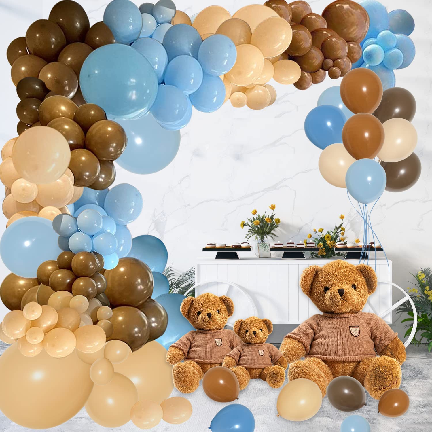 126Pcs Bluey Birthday Party Supplies Blue Orange Blush Nude Dog Paw Print  Balloons Garland Kit with White Bone Balloon for Baby Shower Girls and Boys