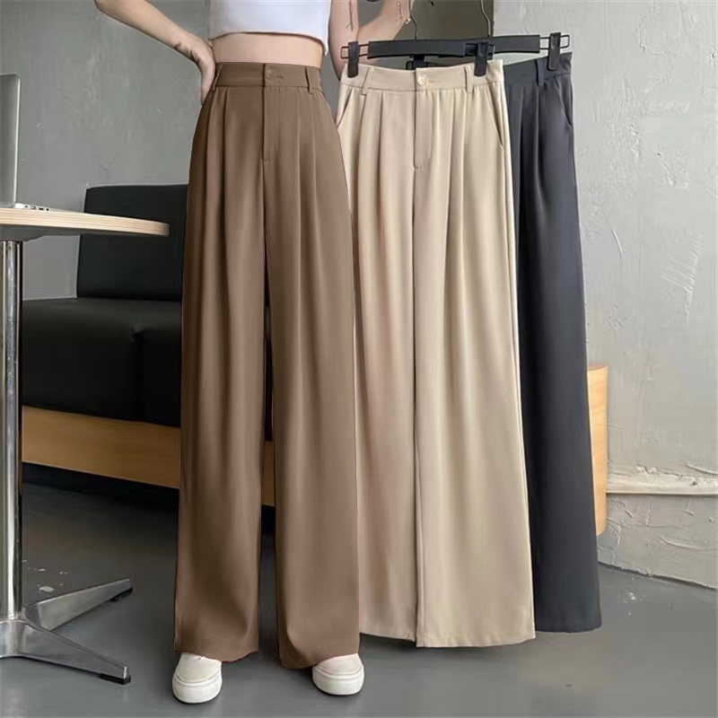 Sizes M-2XL, 3 colors Summer Korean Style Gray Split Suit Pants Women's  Wide Leg Pants Straight Pants
