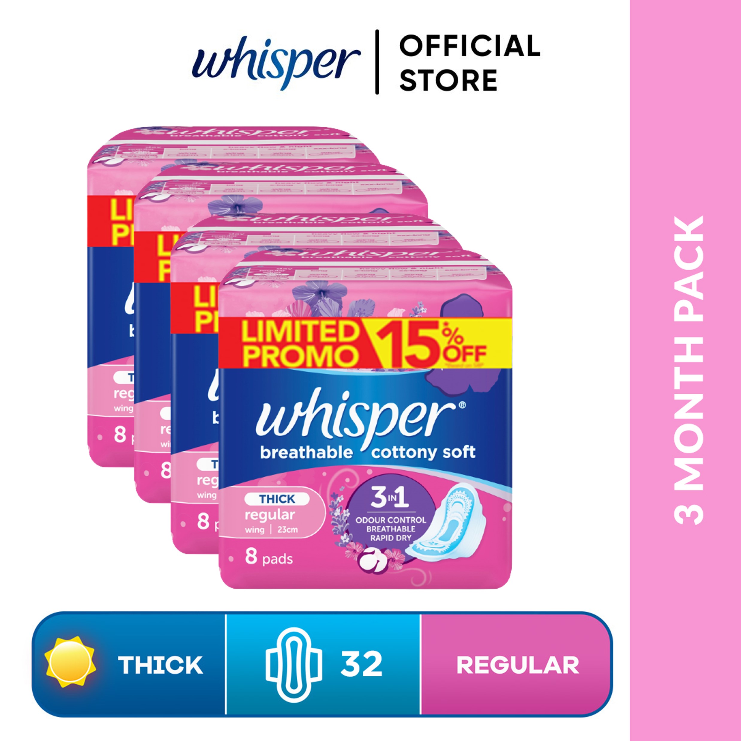 WHISPER, Cottony Clean Heavy Flow / X-Long Overnight Wings 4 Pads [SANITARY  NAPKIN]