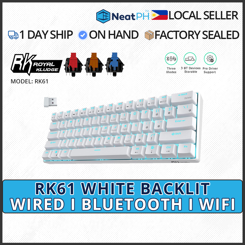 RK61 Wireless Mechanical Gaming Keyboard with White Backlit, Trimode