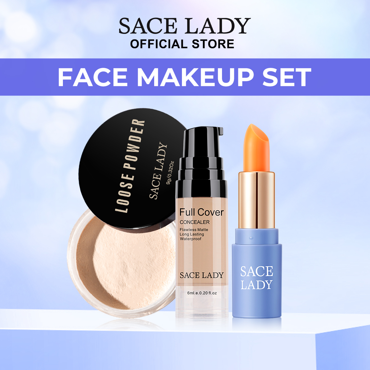 Discount on SACE LADY  shoes - SKU: SACE LADY Face Makeup Set 3pcs Lasting Matte Finsh Setting Powder Full Coverage Concelaer Matte Lipt