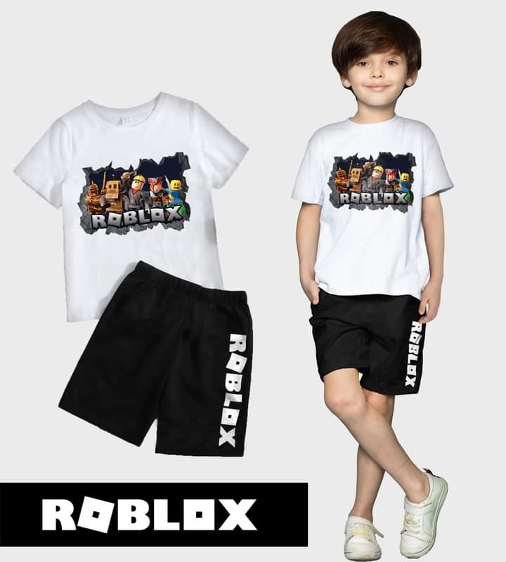 3kings.ph Roblox White Tshirt Black Short Terno Kids Boy 1-5y/o