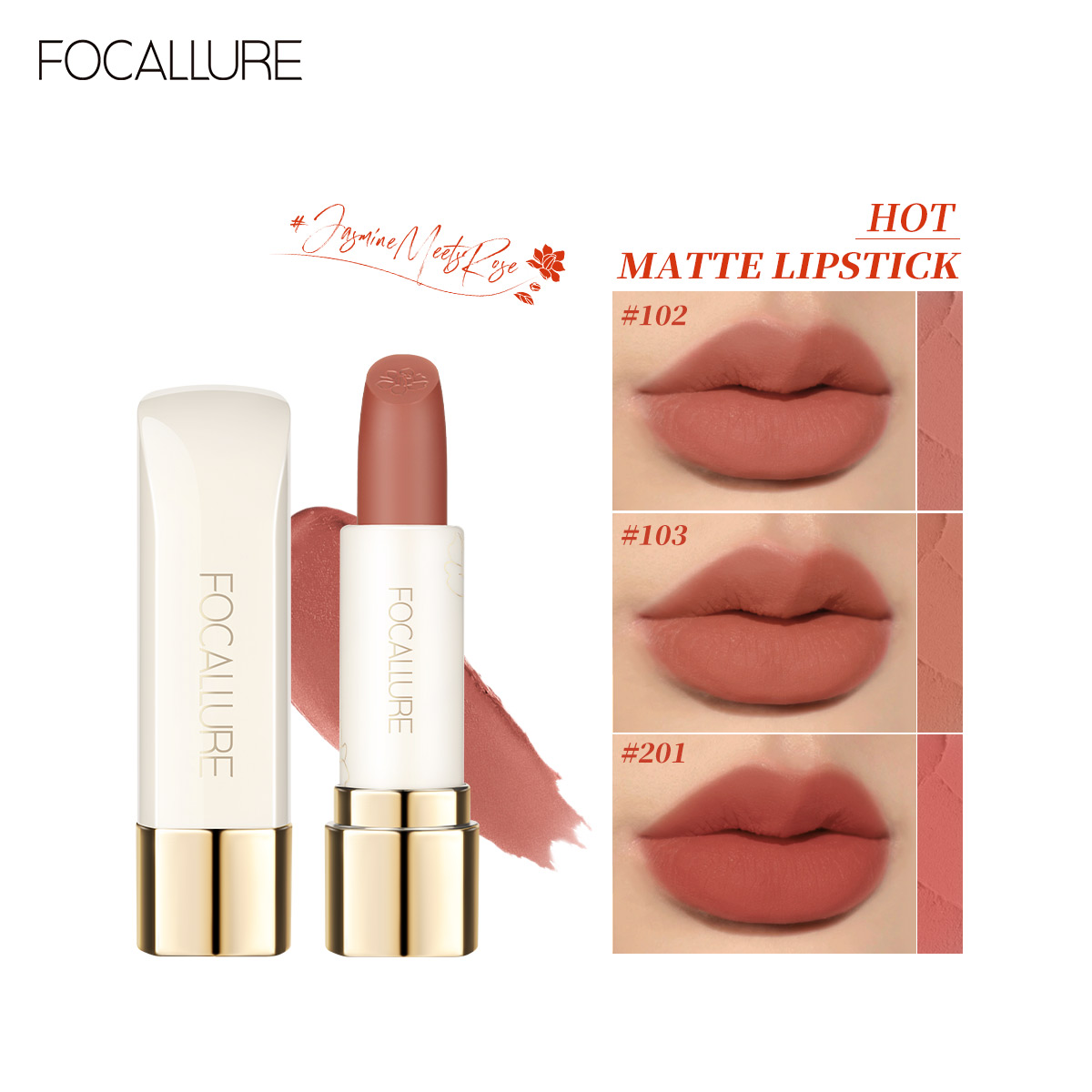 Discount on Focallure  shoes - SKU: Focallure Natural #JasmineMeetsRose Matte Lipstick High Pigment Waterproof Lightweight Non-Clump Sof