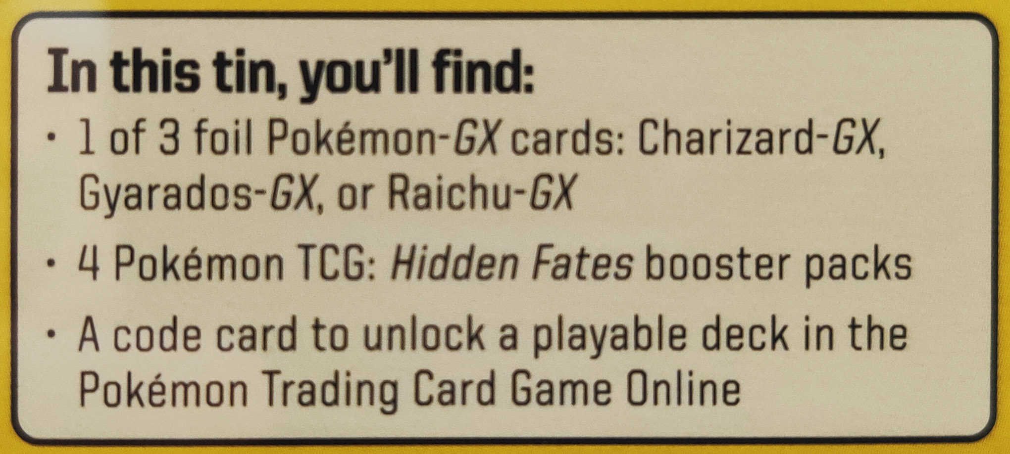 Pokemon SM11.5 Hidden Fates Gx Tin- Charizard + 1 of 3 Foil