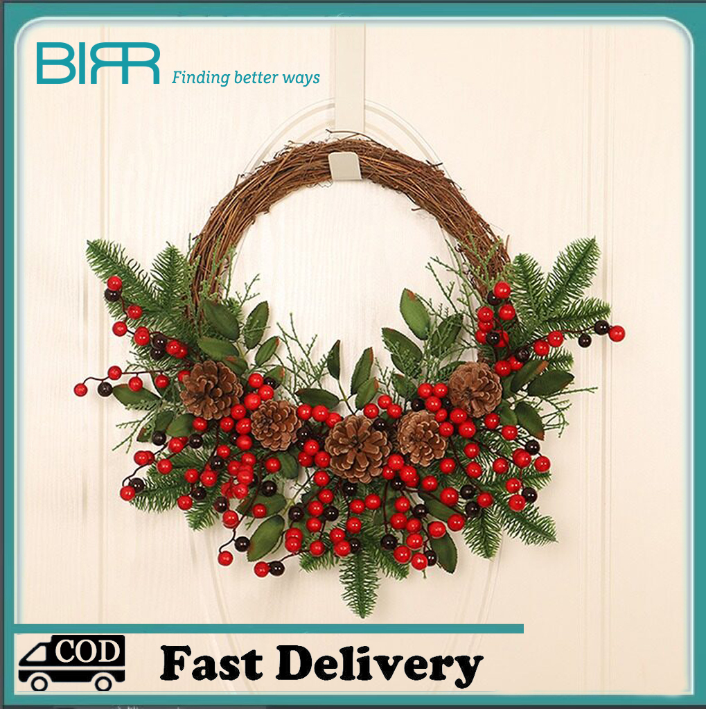 Product photo of Pinecone and Red Berry Christmas Wreath for Front Doors from its Lazada listing