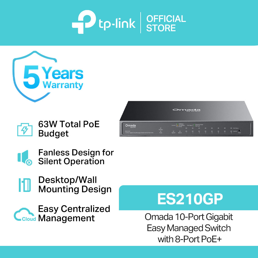 TP-Link Official / ES210GP / Omada 10-Port Gigabit with 8-Port PoE+ Easy Managed Desktop Network Ethernet Switch Hub for Internet