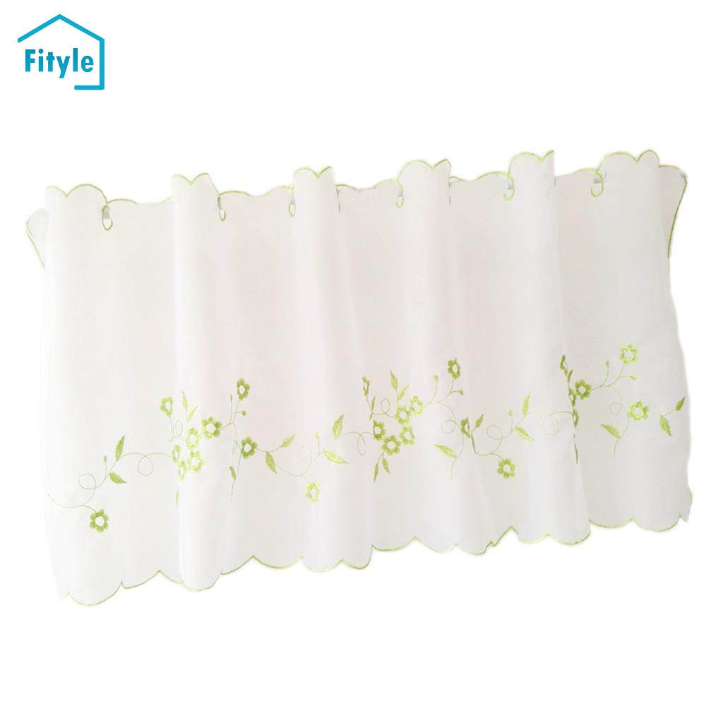 Fityle Embroidered Flower Half Window Curtains Eyelet Valance Cafe Tiers Curtain