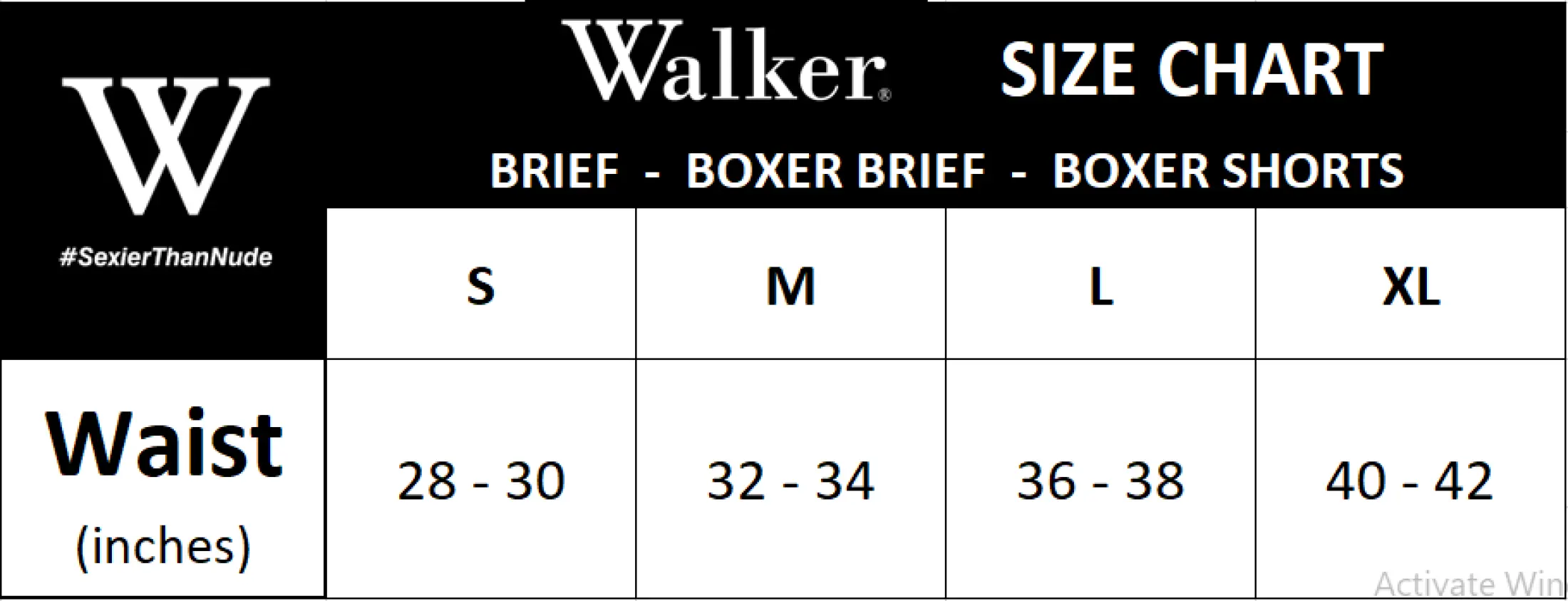 Walker brief size chart Clearance