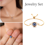Evil Eye Diamond Bracelet & Necklace Set - 