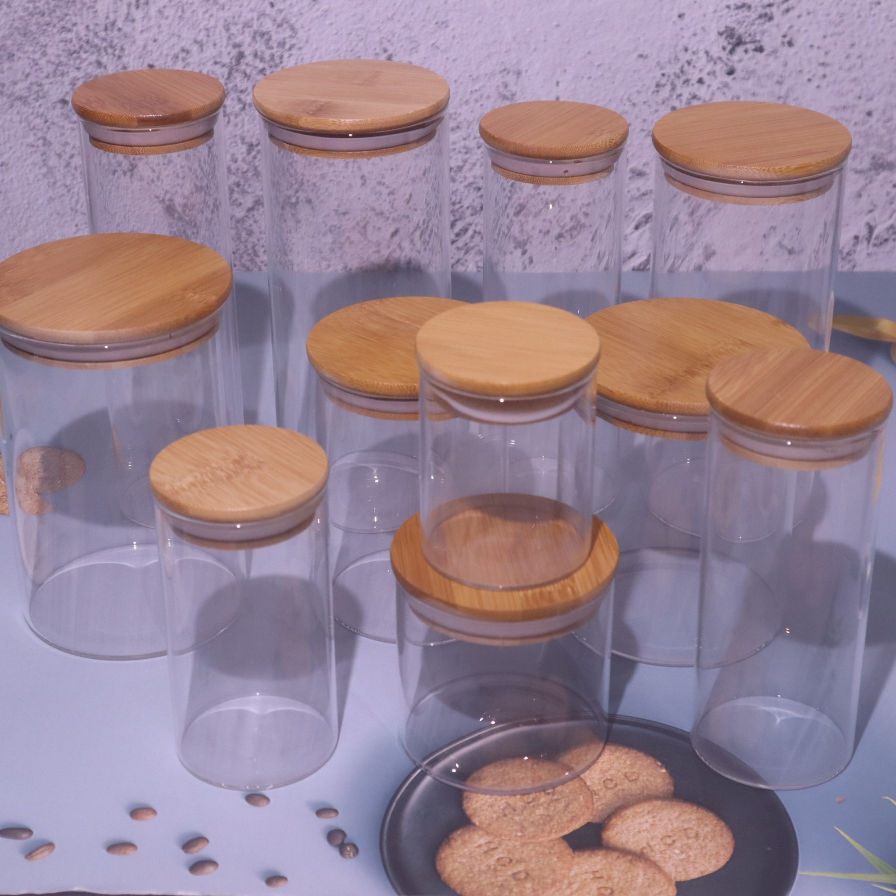 3 Pack Glass Jar with Bamboo Lids Glass Containers Sealed Glass Spice Jars  for Candy Coffee Beans Sugar Nuts Cookies 420ml 450ml