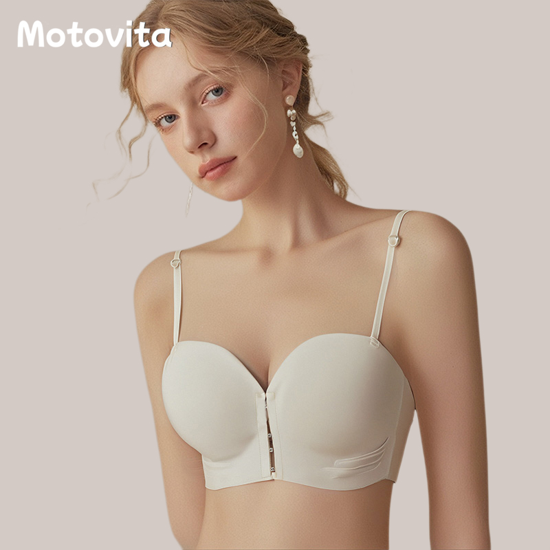 Motovita Women's Small Chest Underwear Push-up Front Buckle Bras Sexy Breathable Gathered Breast Removable Straps Tops