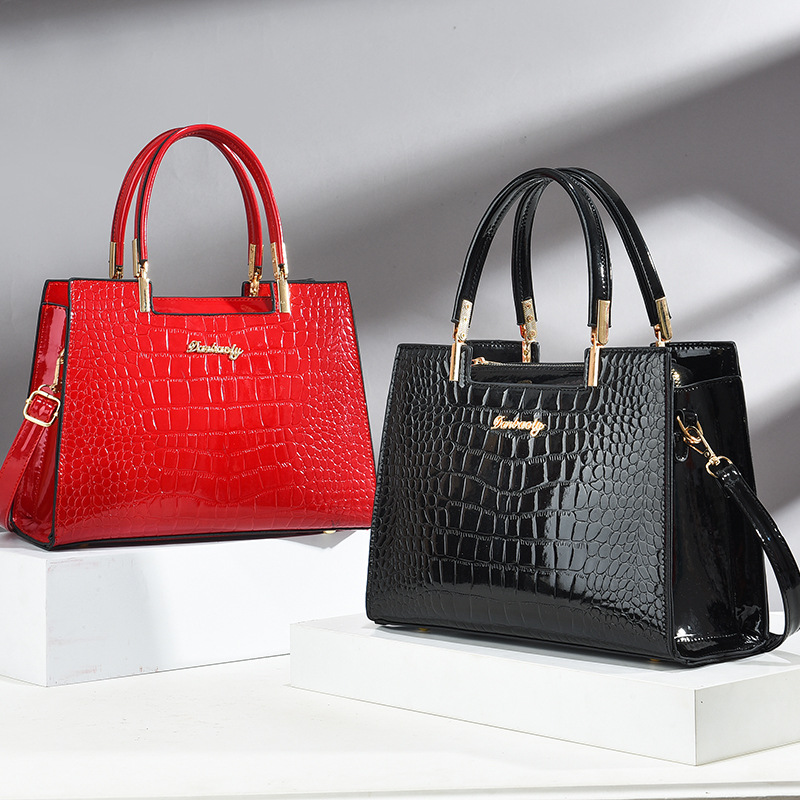 Luxury Patent Leather Women Bags Designer Crocodile Pattern