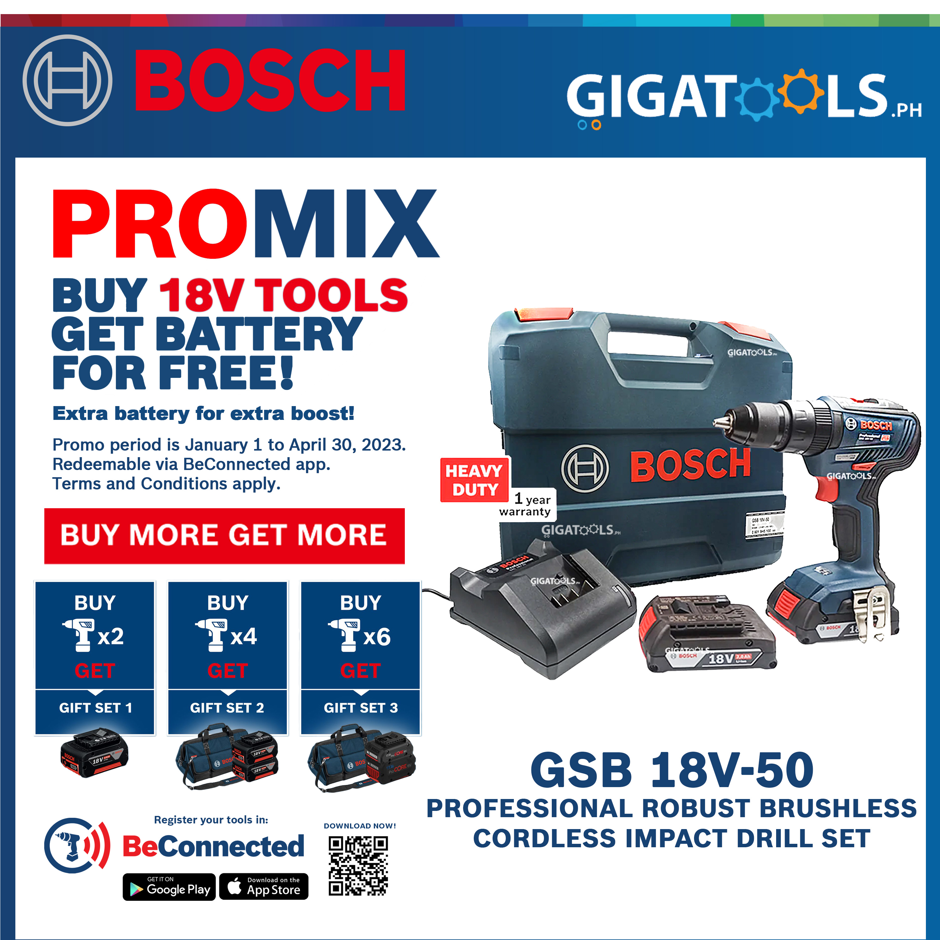 Bosch 18V-50 Brushless Cordless Impact Drill Set with Bonus Bit