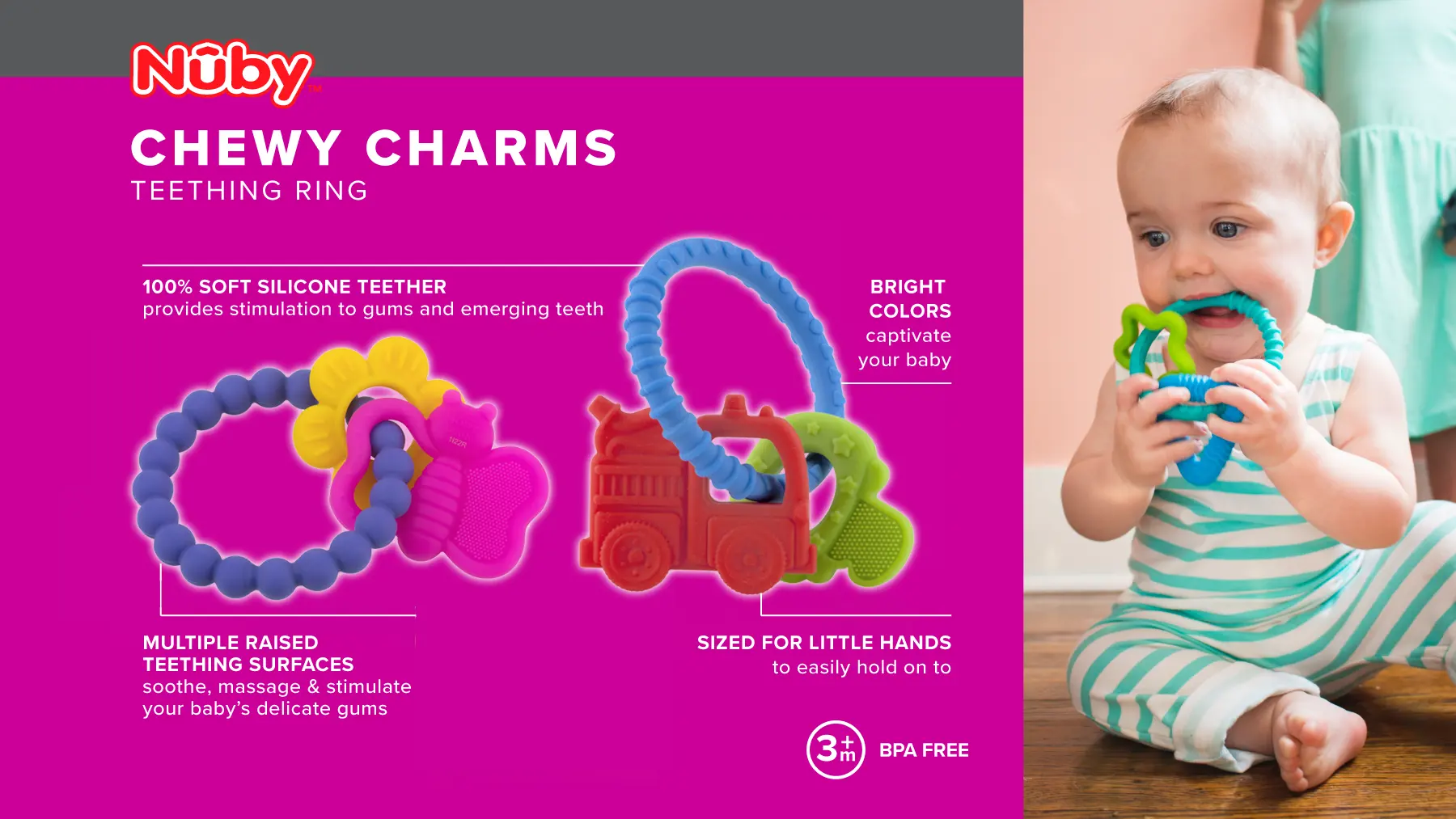 nuby chewy charms silicone teether