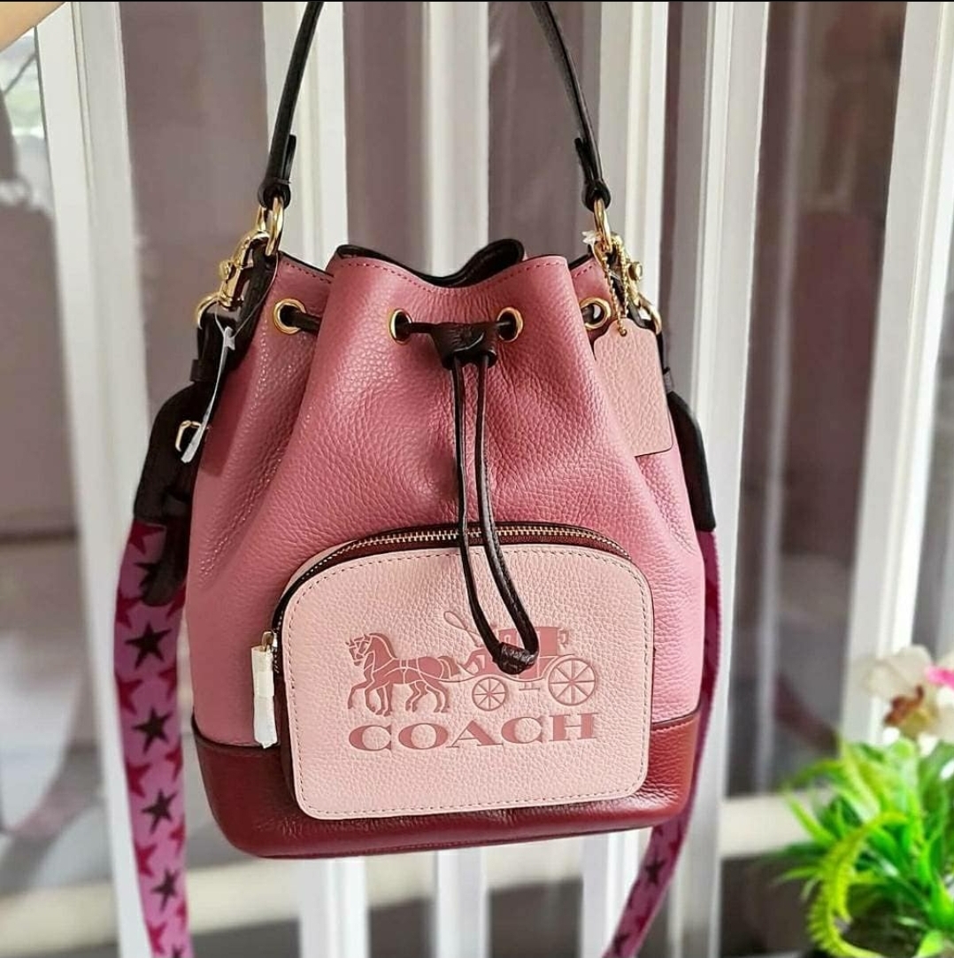 Coach Jes Drawstring Pink Bucket Leather w Horse Logo Crossbody Bag 1899 Lazada PH