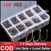 Portable Boxed Fishing Hooks Set - High Carbon Steel, 10 Sizes