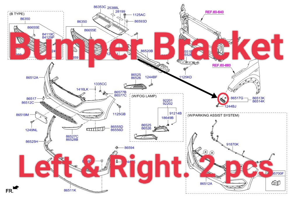 Evan-Fischer Front Upper Bumper Bracket Set For 2016-2021 Hyundai Tucson – Left & Right
