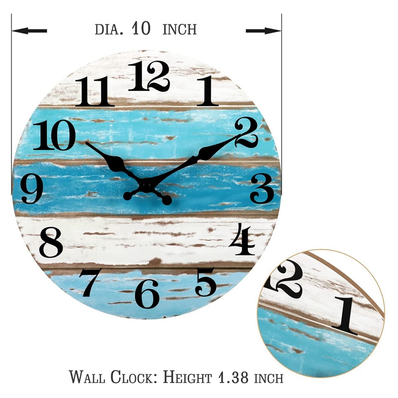 Wall Clock-Beach Themed Blue Wall Clocks Battery Operated Silent Non ...