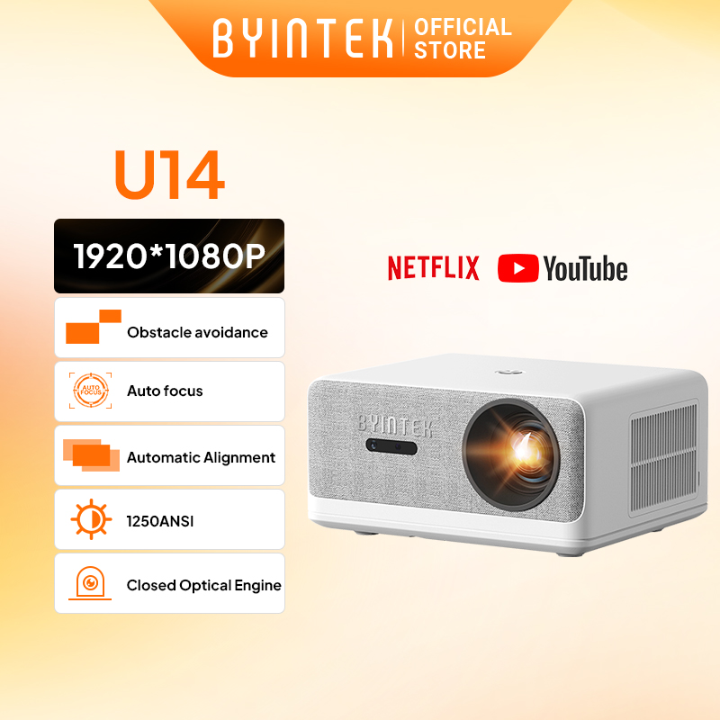 BYINTEK LOVE U14 1250 ANSI Full HD 1080P Projector, Auto Focus 4K Support, WiFi 6 Bluetooth Smart Home Cinema for Movies and Gaming Presyo 16,999 Piso*Libreng Shipping