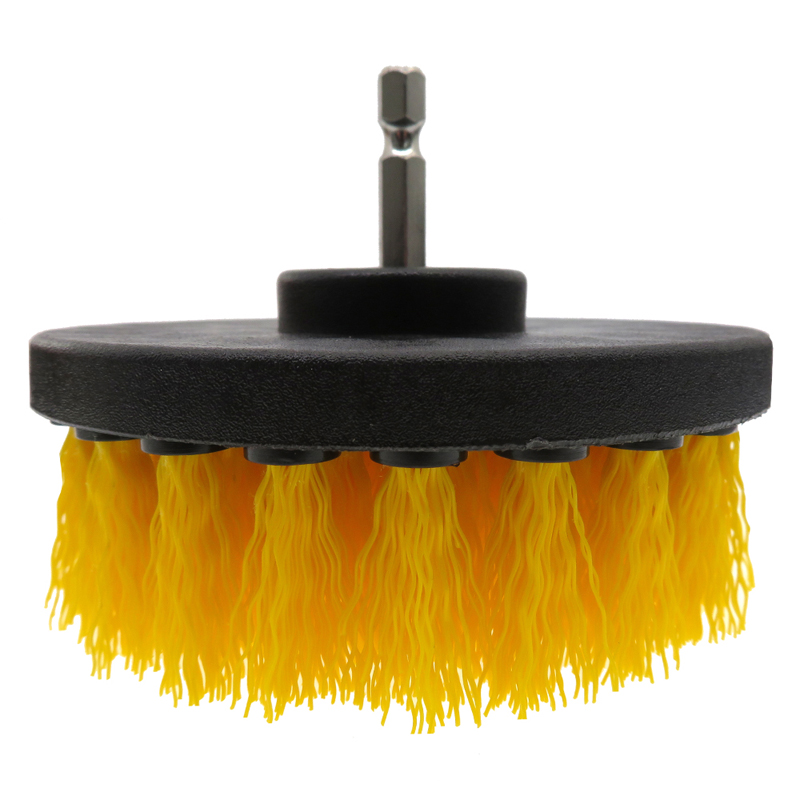 4-Piece Power Scrubber Drill Brush Set - 1/4 Inch Drive, Yellow Nylon Bristles For Tile & Grout